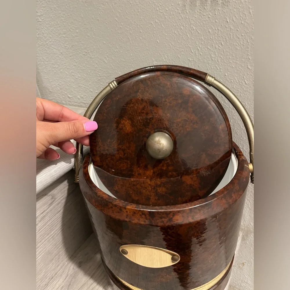 Mid-Century Italian Faux Briar Plastic Ice Bucket with Top, 1970s